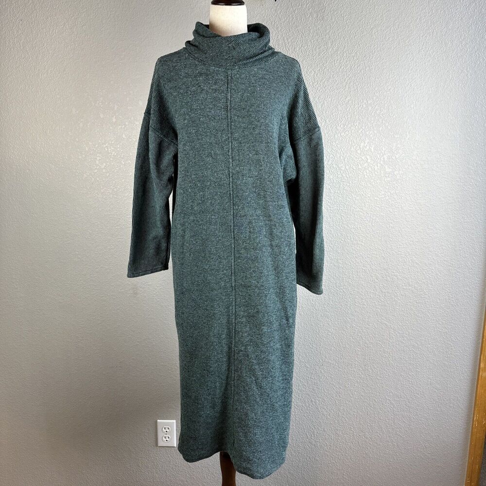 Akimbo Sustainable Midi Sweater Dress Size Large Green Cotton Minimal Lagenlook